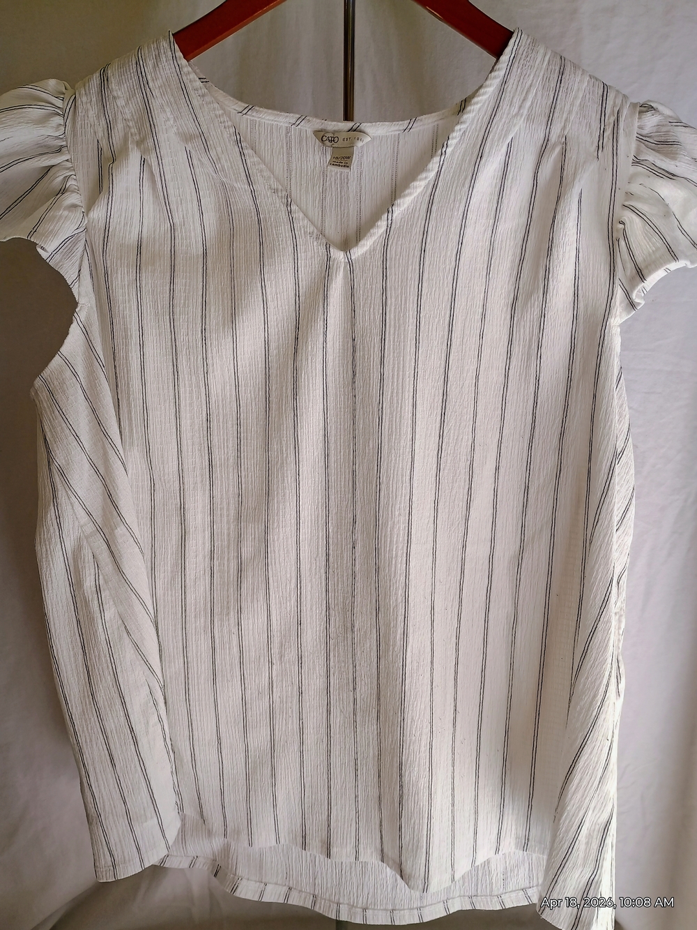 Cato Lightweight White Striped V-Neck Blouse